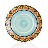 Elama 16-Piece Round Stoneware Dinnerware Set with Multicolored Mandala Pattern, Green