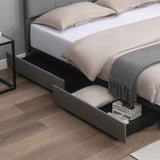 CECER King Upholstered Platform Bed with Velvet Adjustable Headboard, 4 Storage Drawers and Solid Metal and Wood Frame, Easy Assembly, Dark Grey