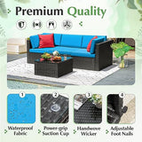 Devoko 6-Piece Beige Patio Conversation Set with Handwoven Rattan Sofa, Sectional Seating, Cushions and Glass Table
