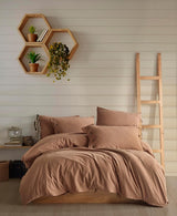King Size US 5-Piece Duvet Cover Set, Coffee with Milk, 100% Washed Cotton Linen, Chic Lightweight Bedding with Quilt Cover, 2 Pillow Shams and 2 Pillow Cases