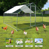 Kkonetoy Walk-In Poultry Cage with Waterproof Cover, 10 X 10 X 6.6ft Metal Chicken Coop and Duck Run