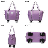 Expandable Rolling Duffle Bag with Foldable Design, Detachable Casters and Telescoping Handle, Wheeled Carry-On Weekender for Women and Men, Purple