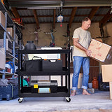 Goplus 3-Tier Rolling Utility Cart with Lockable Wheels, 330 lb Capacity and Ergonomic Handle, Heavy-Duty Commercial Tool Organizer for Garages and Warehouses, Black