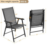 Yaheetech Set of 4 Outdoor Folding Dining Chairs with Armrests, Metal Frame & Backrest for Lawn, Garden, Yard or Poolside, Black