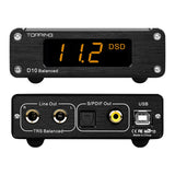 Topping D10 Balanced USB Digital-to-Analog Converter, ES9038Q2M XMOS XU208, PCM384KHz DSD256, TRS/XLR/Optical/Coax Outputs, Black