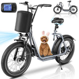 Caroma Peak 800W Fat-Tire Electric Scooter with 20X3 Tires, 20 MPH Top Speed, 30-Mile Range, Adjustable Seat, Detachable Basket, and Foldable Design