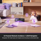 Eureka J15 Pro Ultra Robot Vacuum and Mop with Self-Emptying Base, 16,200 Pa Suction and Flex-Arm Mop, Featuring Hot Water Washing, Hot Air Drying, Anti-Tangle Technology and AI Obstacle Avoidance, Black