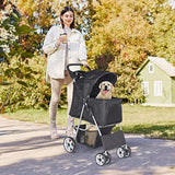 BBBuy Foldable 4-Wheel Pet Jogger Stroller and Travel Carrier with Waterproof Cover, Storage Basket, Cup Holder and Removable Liner, Black