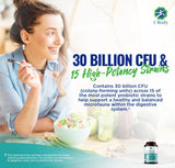 1 Body Probiotic Supplement, 2 Bottles with 30 Billion CFU, Prebiotics and 120 Acid-Resistant Vegan Capsules for Men and Women, Formulated to Promote Gut Health and Support the Immune System