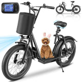 Caroma Peak 800W Fat-Tire Electric Scooter with 20X3 Tires, 20 MPH Top Speed, 30-Mile Range, Adjustable Seat, Detachable Basket, and Foldable Design
