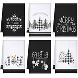 Geyoga 6-Piece Christmas Kitchen Towel Set with Buffalo Plaid and Tree Designs, Soft Absorbent Dish, Tea and Hand Towels for Holiday Gifts, 16 x 24 Inches, Gray and White