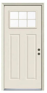 JELD-WEN 32 in. x 80 in. Primed Steel Craftsman Front Door with 6 Lite Glass, Left-Hand Inswing Prehung Design