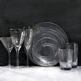 Silver Double Old Fashioned Glass Set with Metallic Split-P Rim Design