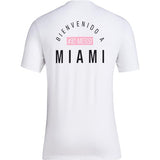 adidas Mens Soccer Messi X Miami Bienvenido a Miami Tee with Messi Graphic, Logo, and #10, Black & White