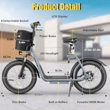 Caroma Peak 800W Fat-Tire Electric Scooter with 20X3 Tires, 20 MPH Top Speed, 30-Mile Range, Adjustable Seat, Detachable Basket, and Foldable Design