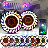 SUNPIE 7-Inch RGBW Halo Projector LED Headlights for Jeep Wrangler, with Rotating Color Effects, APP Control, Voice Mode & IP67 Waterproofing, Compatible with 2007-2018 JK/JKU and 1997-2006 TJ/TJU