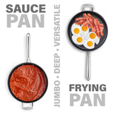Granitestone Jumbo Nonstick Cooker with Lid, Family-Sized Triple-Coated Open Skillet with Stainless Steel Stay-Cool Helper Handle, Oven and Dishwasher Safe