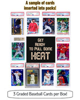 MLB Edition Baseball Card Gift Box Featuring Three Premium PSA/BGS Graded Cards Rated 10, 9.5, or 9, with Potential Rookie Autographs and Numbered RC Refractors