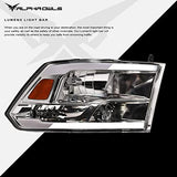 Alpha Owls 8710401 Crystal Headlights with Switchback Sequential LED Light Bar and Startup Light, Black and Amber, Fits 2009-2018 Dodge Ram 1500, 2500 and 3500 and 2019-2023 Classic Halogen Models