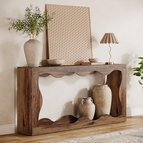 Tribesigns 63-Inch Farmhouse Console Table in Brown, Featuring Storage for Entryways, Hallways, Living Rooms, or Behind the Sofa