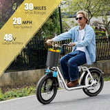Caroma Peak 800W Fat-Tire Electric Scooter with 20X3 Tires, 20 MPH Top Speed, 30-Mile Range, Adjustable Seat, Detachable Basket, and Foldable Design