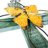 MelinSam Wooden Wall Cross with Antiqued Metal Butterfly and Inscribed Inspirational Prayer for Church, Home and Room Decor