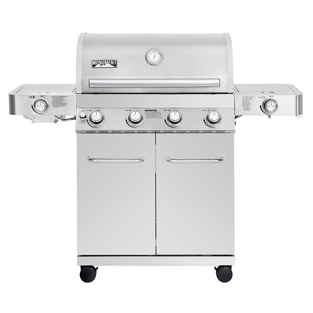 Monument Grills Stainless Steel Propane Gas Grill with 4 Burners and Side Sear Burners