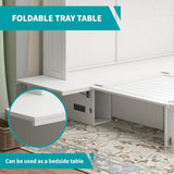 BALUS Queen Murphy Bed Cabinet in Grey-Blue with Tri-Fold Mattress, USB Charging Station, Folding Nightstand Trays, and Storage Drawers