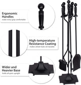 32-Inch Wrought Iron Fireplace Tool Set with Stand, Fire Poker, Shovel, Brush, and Tongs, 5-Piece Collection